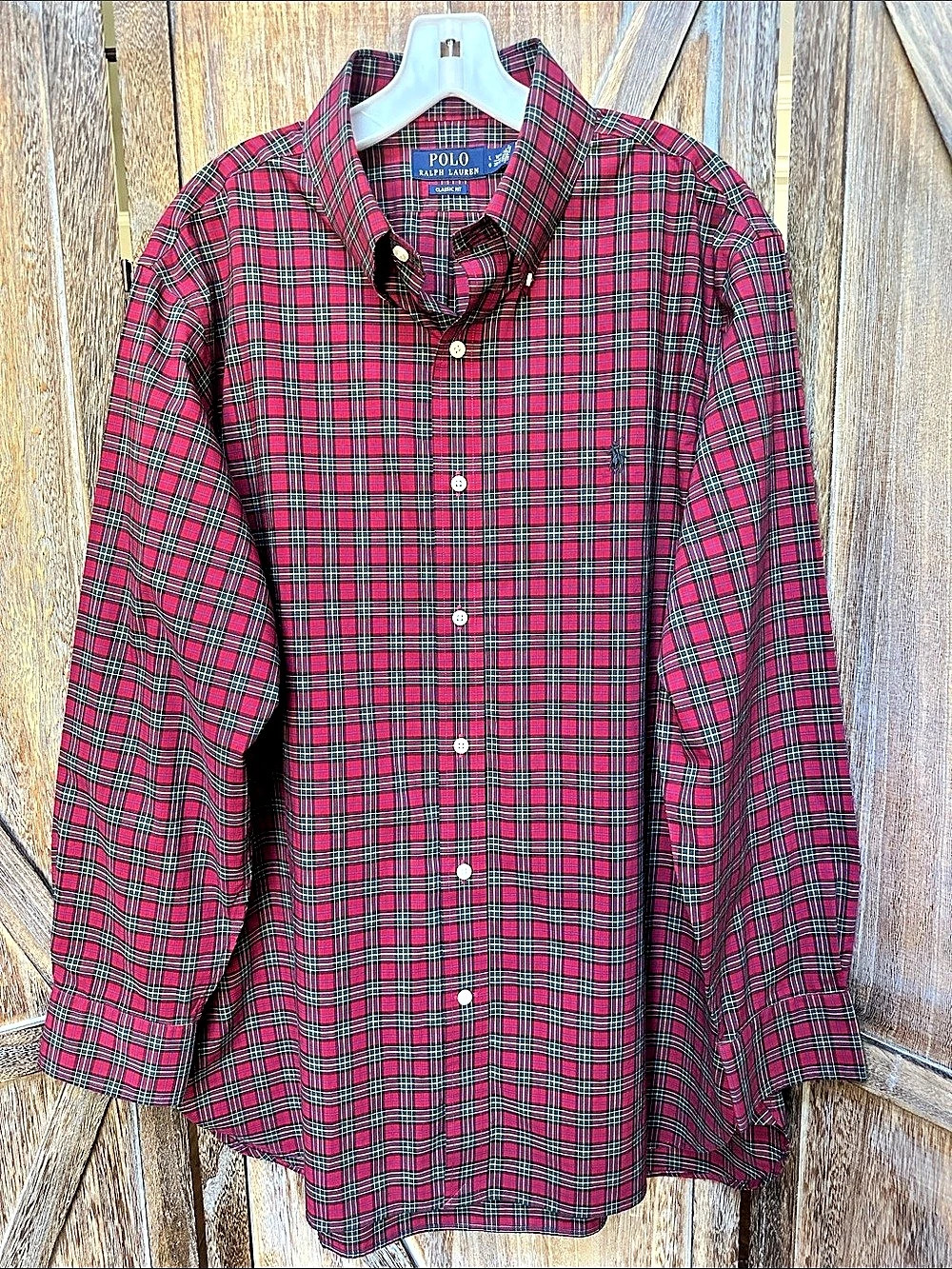 Polo Ralph Lauren Classic Fit Red Plaid Button Down Shirt Men’s Size Large
